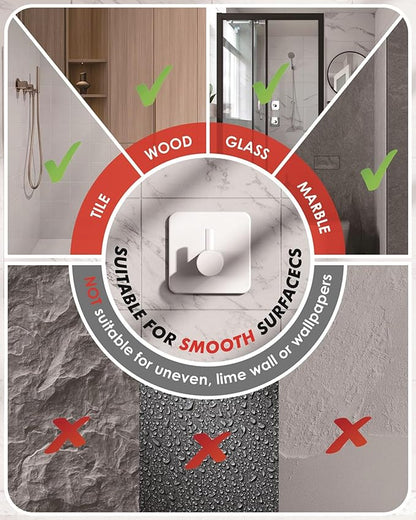 Auxmir Adhesive Hooks Heavy Duty 22lb(Max) Towel Hooks for Shower, 5 Pack Self Adhesive Damage Free Wall Hooks, Stainless Steel for Coat Robe, Waterproof Oilproof Rustproof for Bathroom Kitchen Office