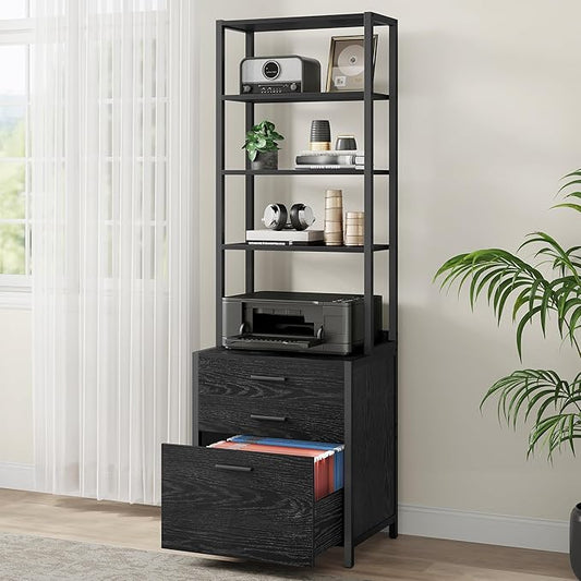 VASAGLE File Cabinet, Home Office Filing Cabinet with Height-Adjustable Open Shelves, 3 Drawers, for A4, Letter-Size Hanging File Folders, Steel Frame, for Home Office, Ebony Black UOFC078B16