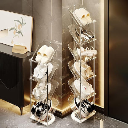 YYW Narrow Shoe Rack Vertical Shoes Rack for Entryway Corner Shoe Storage Organizer for Small Spaces Transparently Tall Slim Shoe Shelf for Front Door Entrance Living Room White 4 Layers