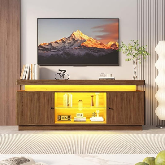 TV Stand Entertainment Center with Storage Cabinets, LED Lights Open Shelves & Power Outlets Media TV Console Table for UP to 75" Television Stands