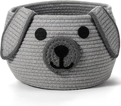 Zopeal Dog Woven Basket Cute Woven Cotton Rope Puppy Animal Storage Basket for Laundry Toy Gift(Gray,13 x 8 Inch)