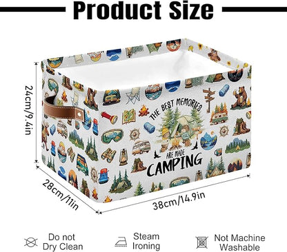 Camping Rectangle Storage Basket - Camping Themed Collapsible Storage Baskets with Handles - Camp out in the Wild Storages Bin for Kids Clothes, Gifts, Books, Toys