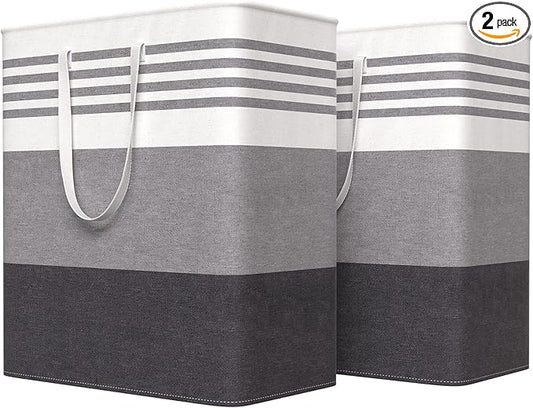 WOWBOX 2 Pack Laundry Hampers Baskets, Freestanding Dirty Clothes Hampers with Reinforced Handles & Cross Stitch & Waterproof Coating, for Laundry Bedroom Bathroom, 2 x 100L