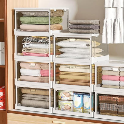 Clear Storage Bin with Lid 3 Pack 【Stackable & Sturdy】 Plastic Multifunctional Folding Storage Bins for Bedroom, Living Room, Study,Room, 23 QT Folding Box with Magnetic Door