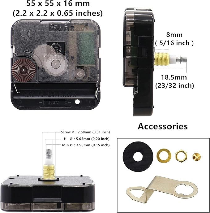 TIKROUND 12888 Quartz DIY Wall Clock Movement Mechanism Battery Operated DIY Repair Parts Replacement with 4 Sets Hands Total Shaft Length 23/32 inch .…