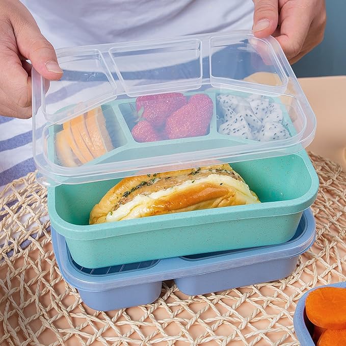 Lunchable Container - 4 Pack Bento Lunch Box, 4-Compartment Snackle Box Container for School Work Travel, Bento Box for Kids, Microwave Dishwasher Safe Bento Box Adult