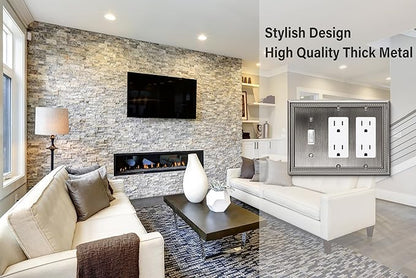 Henne Bery Sunken Pearls Heavy Duty Decorative Wall Plate Switch Plate Outlet Cover (Single Toggle/Double Decorator, Heirloom Silver)