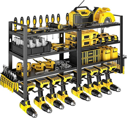 Power Tool Organizer Wall Mount, 4 Layer Heavy Duty Metal Power Tool Storage Rack, 8 Drill Holders Wall Mount, Utility Racks Cordless Tool Storage Rack for Garage Workshop