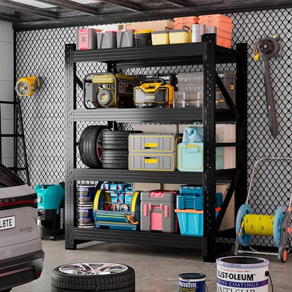 3000LBS Garage Storage Shelves, 48" W Garage Shelving Heavy Duty Adjustable Shelving Unit, 4 Tier Metal Utitly Shelves Industrial Shelving for Warehouses,Basement,Black