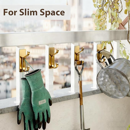 pickpiff Wall Hooks with Adhesive Strip - Easy to Remove, No Residue, Strong Heavy Duty Sticky Towel Hook, 8 Pack Brushed Gold