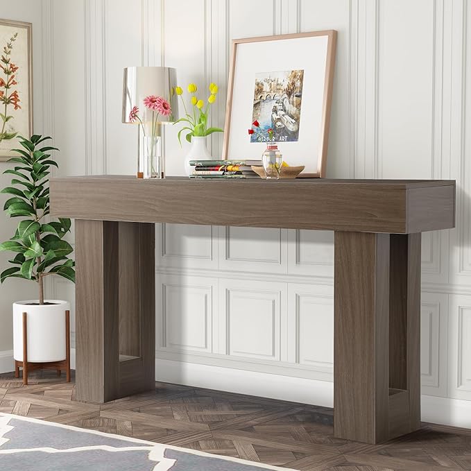 Depeht 63" Long Entryway Console Table, Wooden Farmhouse Sofa Behind Couch Table with Thickened Base, Large Industrial Hallway Accent Furniture for Living Room, Entrance, Foyer, Hallway (Oak)