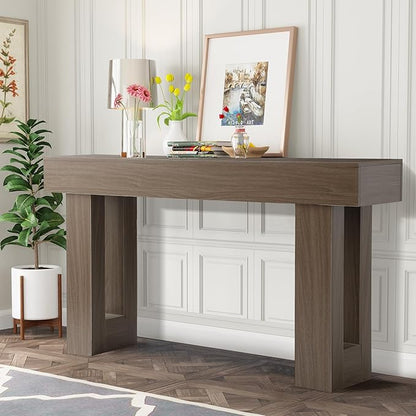 Depeht 63" Long Entryway Console Table, Wooden Farmhouse Sofa Behind Couch Table with Thickened Base, Large Industrial Hallway Accent Furniture for Living Room, Entrance, Foyer, Hallway (Oak)