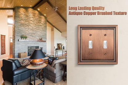 Henne Bery Sunken Pearls Heavy Duty Decorative Wall Plate Switch Plate Outlet Cover (Double Toggle, Antique Copper)