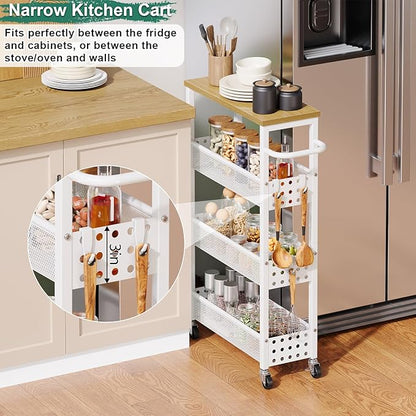 Slim Rolling Storage Cart, Laundry Room Organization and Storage Shelves for Between Washer and Dryer, Narrow Shelf Unit for Small Spaces, 4 Tier Thin Organizer Carts with Wheels for Bathroom, Kitchen