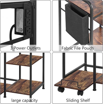 Home Printer Stand with Charging Station, 24x18 Inches Stands for Large Printer, Printer Shredder Stand with Storage for Home Office, Table for Fax Machine/PC Tower (Rustic Brown)