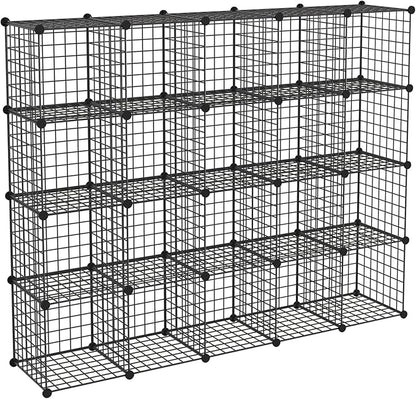 HUBSON Wire Cube Storage Organizer, Book/Toy/Craft/Potted Plants and petCloset Organizers and Storage Shelves, 20-Cube Freely Combinable Metal Grids Storage Shelf,Black Iron