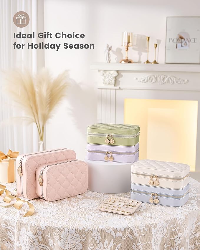 Lolalet Travel Jewelry Case for Women Girls, Travel Jewelry Organizer with Clear Storage Bag Small Portable Jewelry Box for Necklace Bracelet Earring Ring Birthday Bridesmaid Gifts -Large/Pink