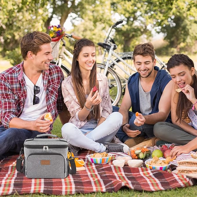 Lifewit Reusable Insulated Lunch Bag, Portable Cooler Freezable Soft Lunchbox Leakproof with Adjustable Shoulder Strap for Men Women Adult for Work Picnic or Travel, 9L 12 Can, Grey