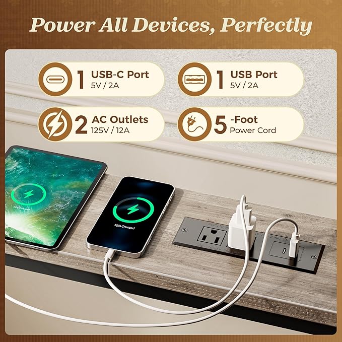 SUPERJARE Sofa Table with 2 Power Outlets and USB-C Ports, 5.9 Inch Narrow Console Table with Storage, Extra-Long, for Entryway Hallway Couch Behind Sofa, Small Spaces (Oak, 5.9"D x 110.2"W x 29.7"H)