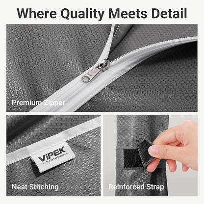 VIPEK V7C Garment Racks with Cover Portable Closets for Hanging Clothes, Heavy Duty Clothes Rack with Shelves Metal Closet Wardrobe, Max 670lbs, Black Rack with Grey Upgraded Polyester Cover