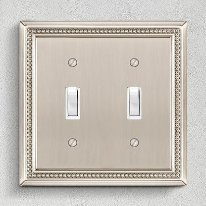 Henne Bery Sunken Pearls Heavy Duty Decorative Wall Plate Switch Plate Outlet Cover (Double Toggle, Satin Nickel)