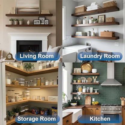 LEOPO Black 6-Pack 8 inch Floating Shelf Brackets, Hidden Shelf Bracket for Wood, Concealed Blind Shelving Support,Invisible Coated Brackets for DIY Decorative,Fit for Kitchen, Bathroom,Study Room