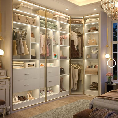 Large Corner Closet System with 3 Sets, 87.2" Closet Organizer System with 4 Drawers & 4 Hanging Rods, Reversible L Shaped Walk-in Closets, Load 2000+LBS, White (87.2" L x 39.2" W x 80" H)