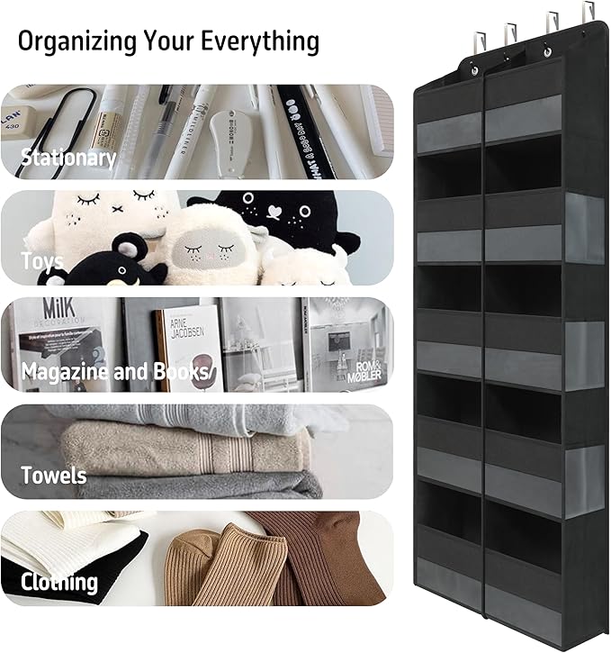 Giraffe Creation Over Door Hanging Organizer with 10 Large Capacity Pockets, Ideal Storage for Closet, Bathroom, Nursery, Bedroom, Dorm, Toys, Cosmetics, and Baby Essentials, Black
