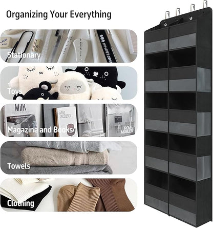 Giraffe Creation Over Door Hanging Organizer with 10 Large Capacity Pockets, Ideal Storage for Closet, Bathroom, Nursery, Bedroom, Dorm, Toys, Cosmetics, and Baby Essentials, Black