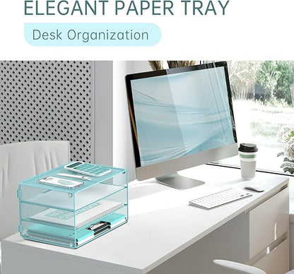 DALTACK 3 Tier Letter Tray Paper Organizer Mesh Metal Desk File Organizer for Home & Office, Light Blue