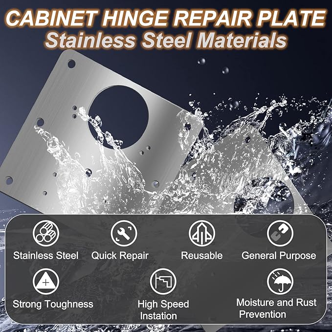 6 Pcs Cabinet Door Hinge Repair Plates, Cabinet Hinge Repair Board Replacement Kit, Metal Hinges Repair Fixing Plates with Screw for Kitchen Cupboard Door
