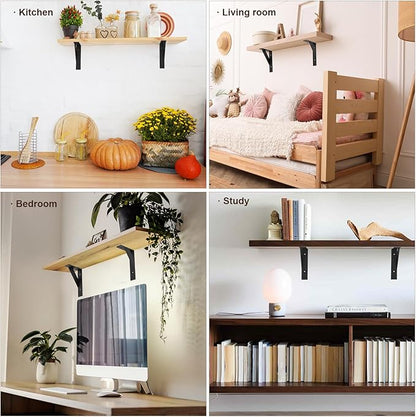 Shelf Bracket 6 inch x 4 inch,Black Metal Shelf Brackets,Shelf Support Angle L Brackets for Shelves,Heavy Duty Floating Shelf Brackets 4Pack
