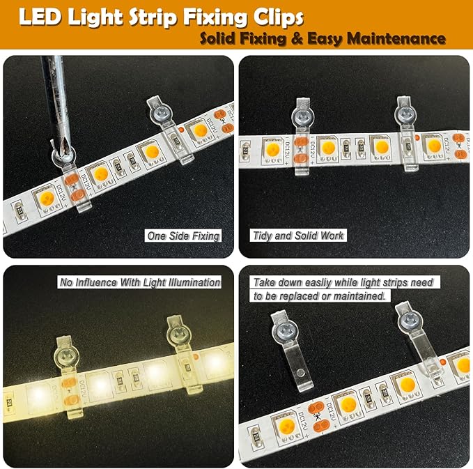 100 Pack Strip Light Mounting Brackets,Fixing Clips,One-Side Fixing,100 Screws Included (for 10mm Wide Non-Waterproof Strip Lights)