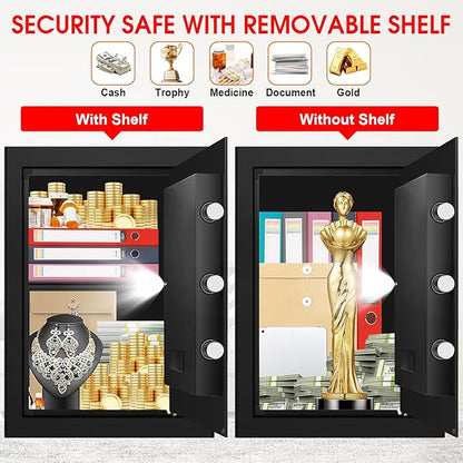 3.3 Cuft Large Fireproof Safe for Home, Security Safe Box Fireproof Waterproof with Digital Keypad, Removable Shelves and Alarm System, Anti-theft Personal Safes for Home Use Fire and Water Proof