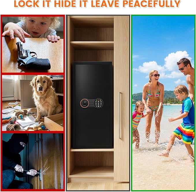 31.5"H Large Safe Box with Inner Lock Box, Slim Design Home Safe with Combination Lock, Alarm System, Removable Shelves & Fireproof Bag, Security Safes for Home Business Office