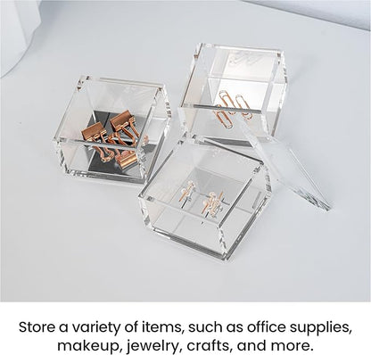 OfficeGoods 3-Tier Stackable Acrylic Holder- Stylish Desk Organizer and Storage for Office or Home – Transparent Square Design with Silver Metal Base