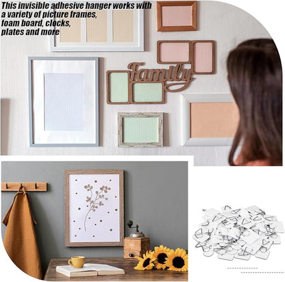 Wenqik 65 Pcs Adhesive Picture Hanger Foamboard Picture Hanging Hooks Without Nails Plastic Sticky Photo Hooks for Home Wall Art Photo Frame Bathroom Closet (Round,Square)
