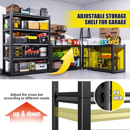 Set of 2 71"H-35"W All Metal Garage Shelving-2050LBS 5 Tier Storage Shelves,Adjustable Heavy Duty Shelving Unit and Storage Large Rack,Utility Steel Shelf For Shop Warehouse Industrial 71"x35"x16"