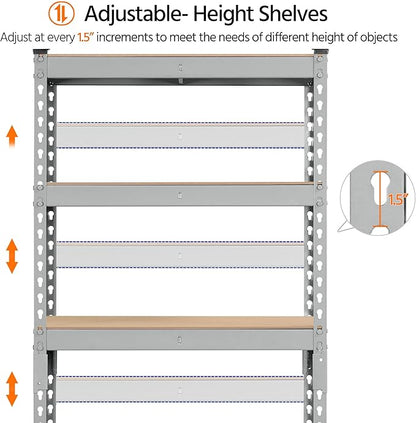 Topeakmart 5-Tier Utility Shelves, Metal Storage Shelves, Adjustable Shelving Units, Boltless Assembly, Garage Shelves Shed Shelving for Warehouse Garage Shed Basement- Light Gray, 27.5 x 12x 60 Inch