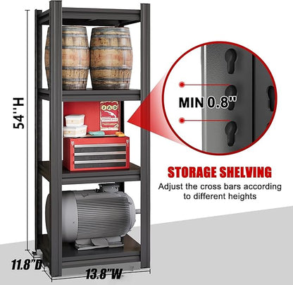 Metal Garage Shelving Unit, Heavy Duty Adjustable Storage Rack, Steel Shelving, Industrial Shelves for Heavy Tools and Equipment, Ideal for Garage, Basement (4-Tier 54" Hx13.8 Wx11.8 D)
