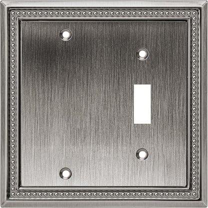 Henne Bery Sunken Pearls Heavy Duty Decorative Wall Plate Switch Plate Outlet Cover (Blank/Toggle, Heirloom Silver)