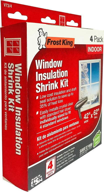 Frost King V73/4T Shrink Film Window KIT, 4-Pack, Clear, Transparent