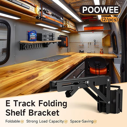 2 Pack E Track Folding Shelf Brackets - 8 Inches Heavy Duty Steel E Track Folding Shelf Bracket with Stainless Pivot,E Track Folding Fixed Shelf Bracket for Truck,Enclosed Trailer,Garage,Workbench