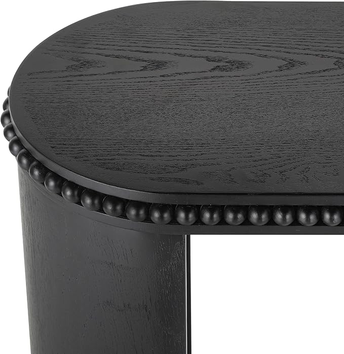 Vintage Console Table with Beaded Trim and Reversible Curved Legs, Natural Wood Veneer Finish Entryway Accent Table, Long Sofa Table Behind Couch for Hallway, Living Room (Black-J58)