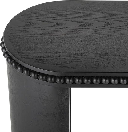 Vintage Console Table with Beaded Trim and Reversible Curved Legs, Natural Wood Veneer Finish Entryway Accent Table, Long Sofa Table Behind Couch for Hallway, Living Room (Black-J58)