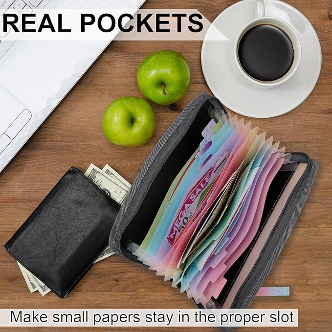 NAFY Small Accordian File Organizer, A5 Check Size 13 Pockets Coupon Receipt Holder Organizer with Zipper, 11X7 Inches Accordion Expanding Folder Wallet for Coupon, Receipt, Bills, Cash(Black)