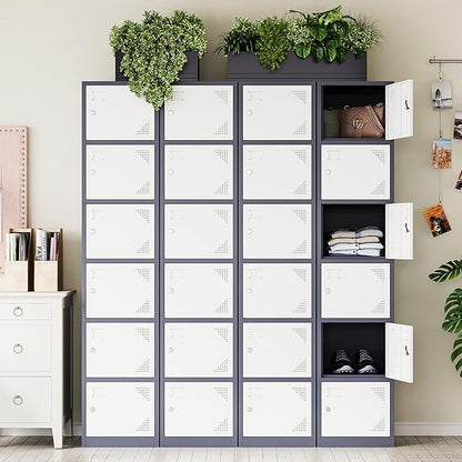 Letaya Metal Lockers for Employees,71" Steel Storage Cabinet with 6 Door Lockable for Office Staff,Home,Gym,School (Grey White)