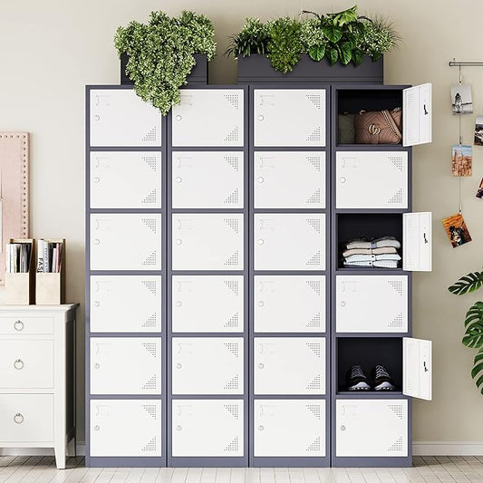 Letaya Metal Lockers for Employees,71" Steel Storage Cabinet with 6 Door Lockable for Office Staff,Home,Gym,School (Grey White)
