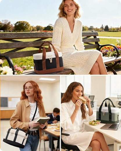 LOVEVOOK Insulated Lunch Bag for Women & Men - Cooler Lunch Tote and Lunch Box for Work and Travel, Beige-black