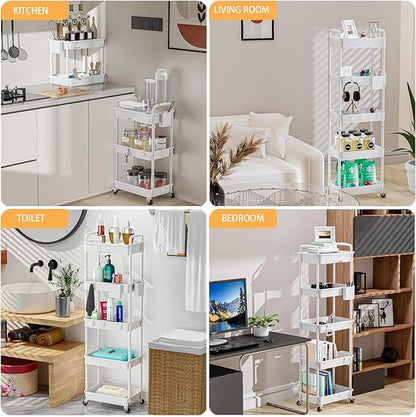 5 Tier Rolling Utility Cart with Drawer,REBECAT Utility Cart Made of Multifunctional Storage Organizer Tool for Kitchen,Bathroom,Living Room,Office(White)